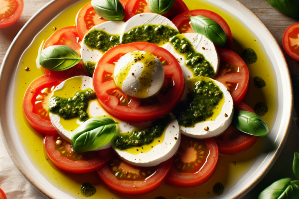 En smakresa till Italien: Färgsprakande Caprese-sallad med solmogna tomater, krämig mozzarella och färsk basilika