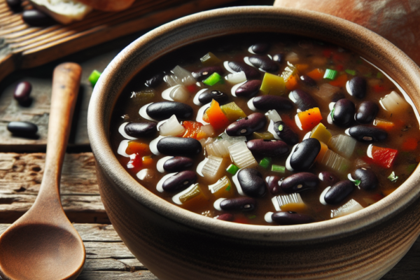 Smakexplosion i en skål: Hemlagad svart bönsoppa med en twist av kryddor och fräscha tillbehör